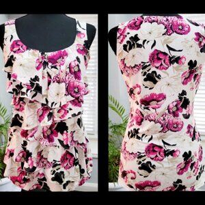 White House Black Market Floral Tank Top - Pink and Black